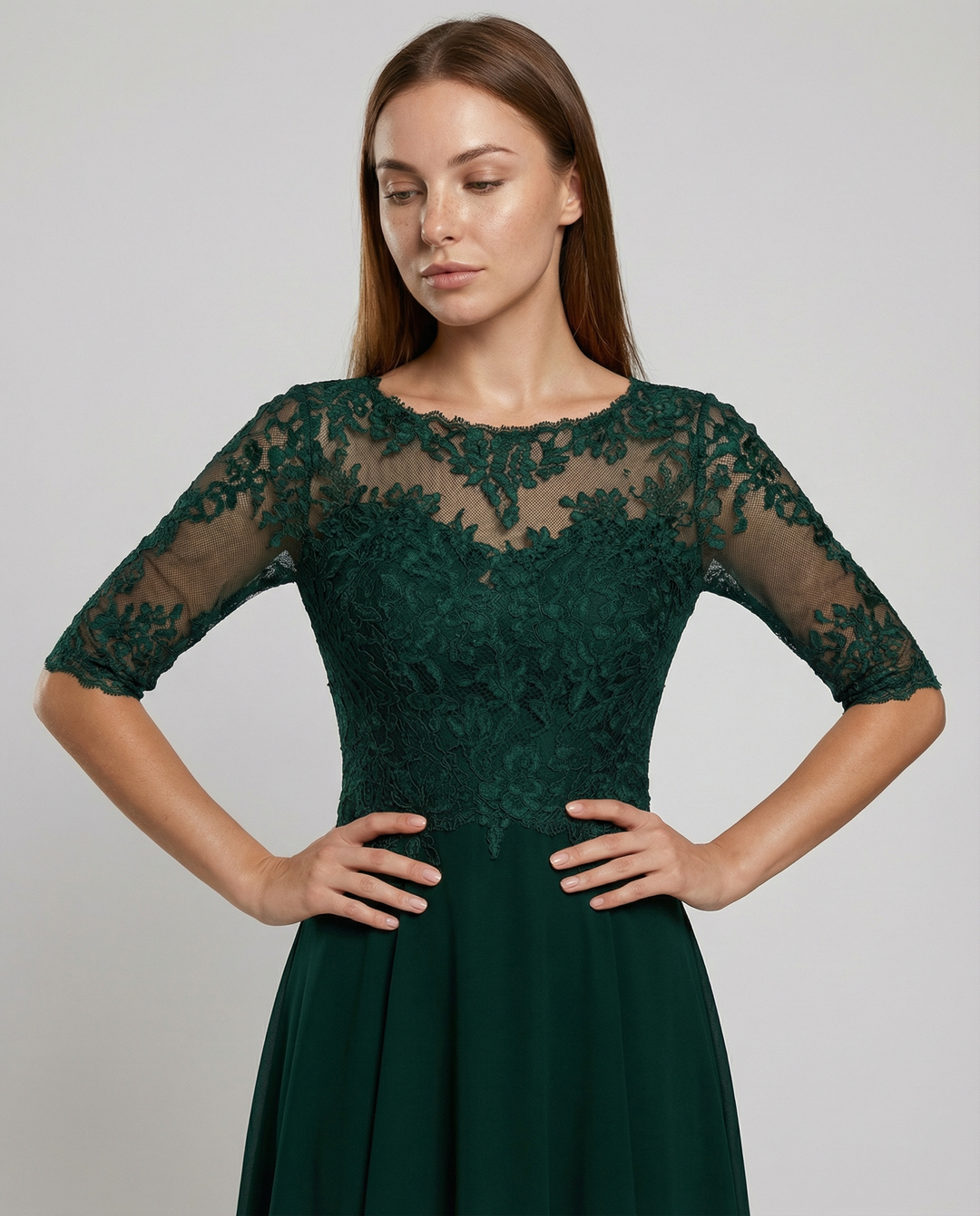 Festliches Maxikleid mit Spitzenbesatz für Damen | EB