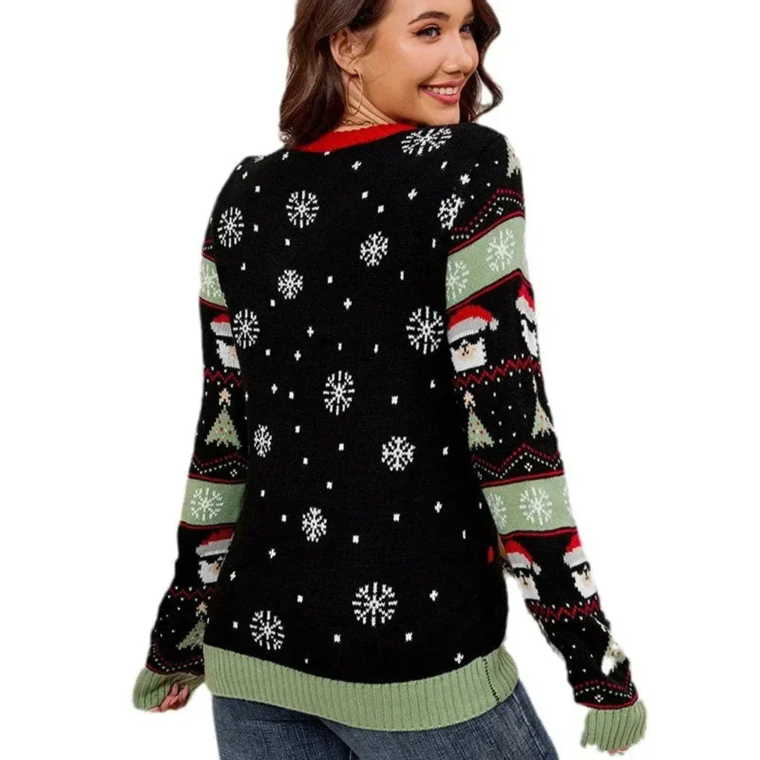 EB | Weihnachtspullover Damen Warm Gestrickt Mit V-Ausschnitt