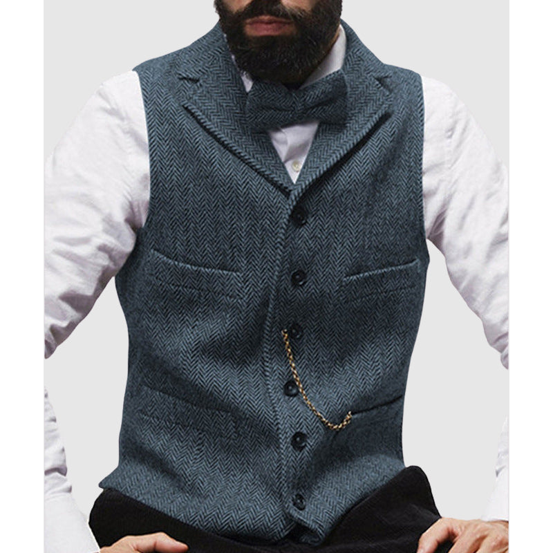 EB | Slim Fit Wolltextur Fischgrätmuster Formelle Knopfleiste