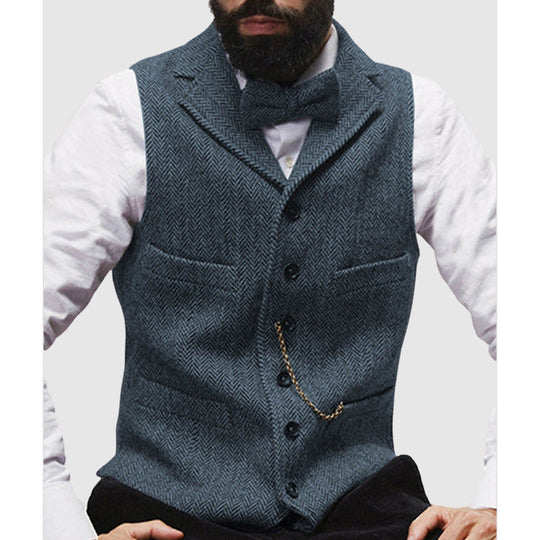 EB | Slim Fit Wolltextur Fischgrätmuster Formelle Knopfleiste