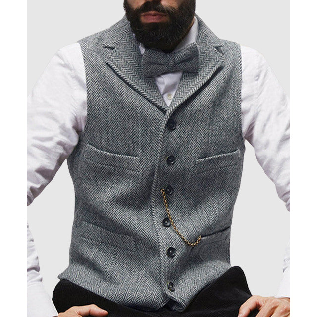 EB | Slim Fit Wolltextur Fischgrätmuster Formelle Knopfleiste