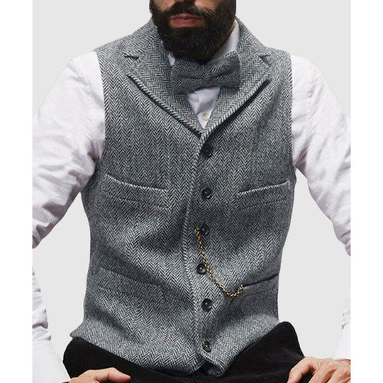 EB | Slim Fit Wolltextur Fischgrätmuster Formelle Knopfleiste