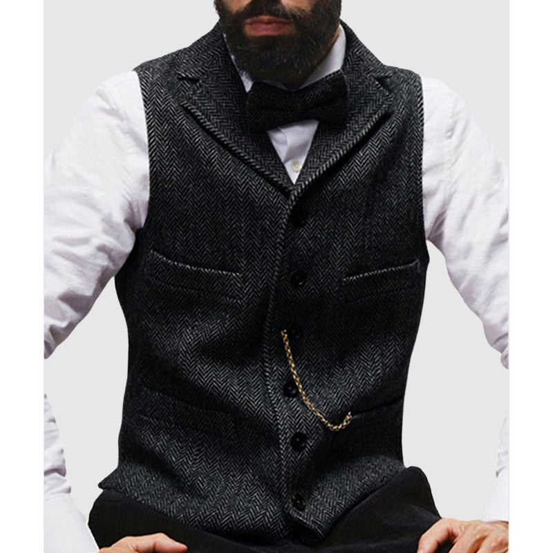 EB | Slim Fit Wolltextur Fischgrätmuster Formelle Knopfleiste