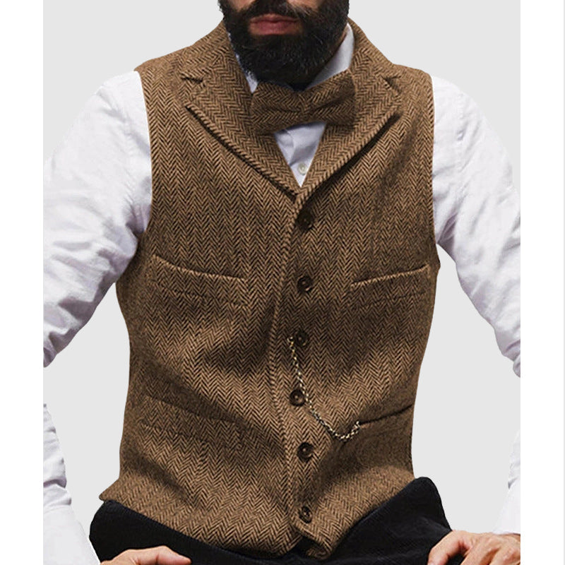 EB | Slim Fit Wolltextur Fischgrätmuster Formelle Knopfleiste