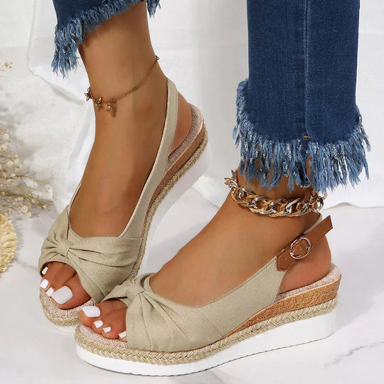 EB sommer-espadrille-sandalen mit schnallenverschluss und knotendetail