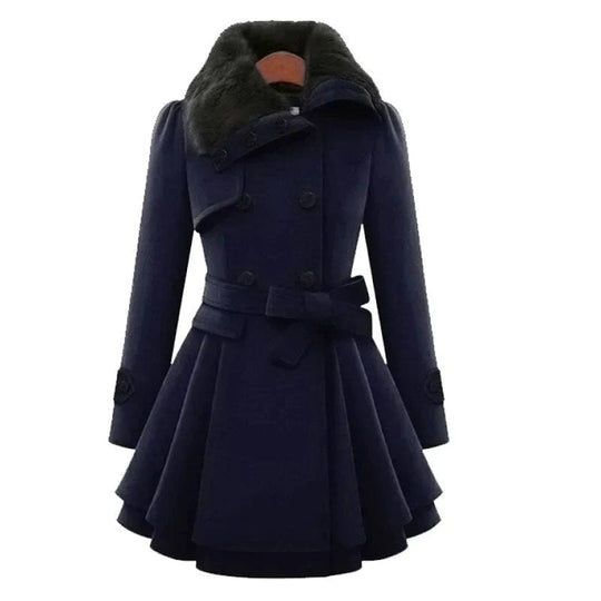 EB | Damen-Trenchcoat mit Veganem Fell und Gürtel