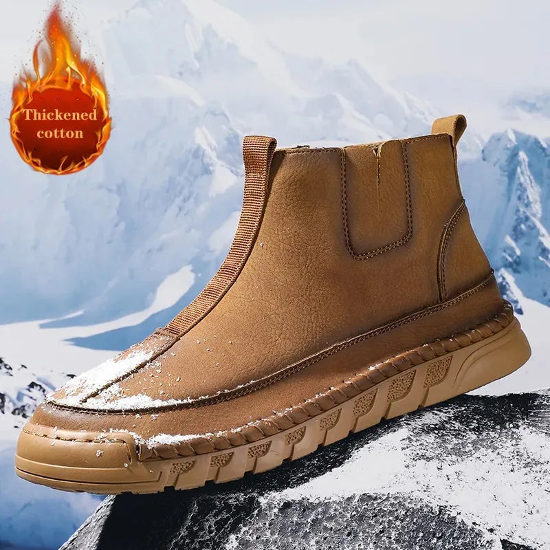 EB | Damen Casual Handgenähte Rutschfeste Warme Seitenreißverschluss Slipper Stiefel