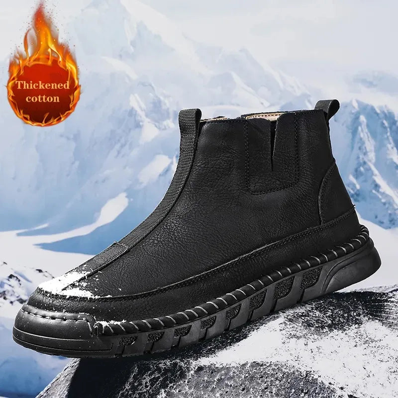 EB | Damen Casual Handgenähte Rutschfeste Warme Seitenreißverschluss Slipper Stiefel