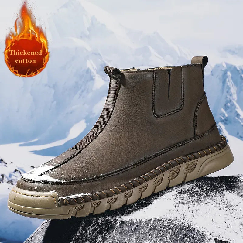 EB | Damen Casual Handgenähte Rutschfeste Warme Seitenreißverschluss Slipper Stiefel