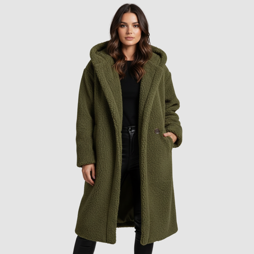 Modischer Teddy Mantel Damen Komfort Langer Mantel Kapuze | EB