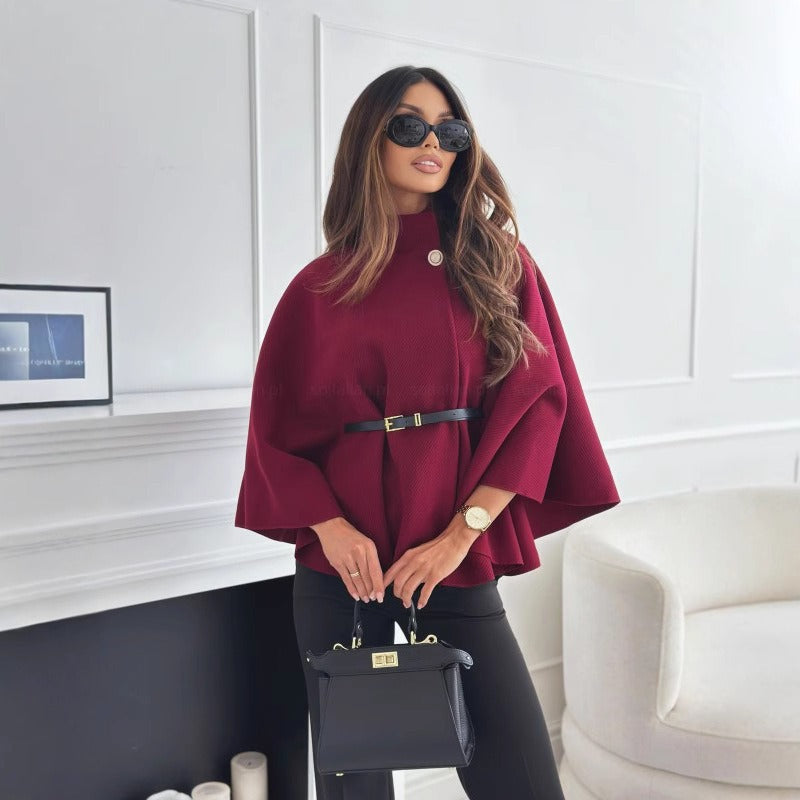 EB | Schicker Damen Cape Mantel Eleganter Stil mit Anspruchsvollem Hochkragen