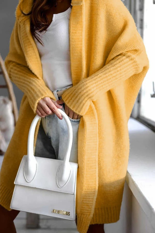 EB | Damen Casual Lange Strick-Cardigan mit Kapuze und Oversized Passform