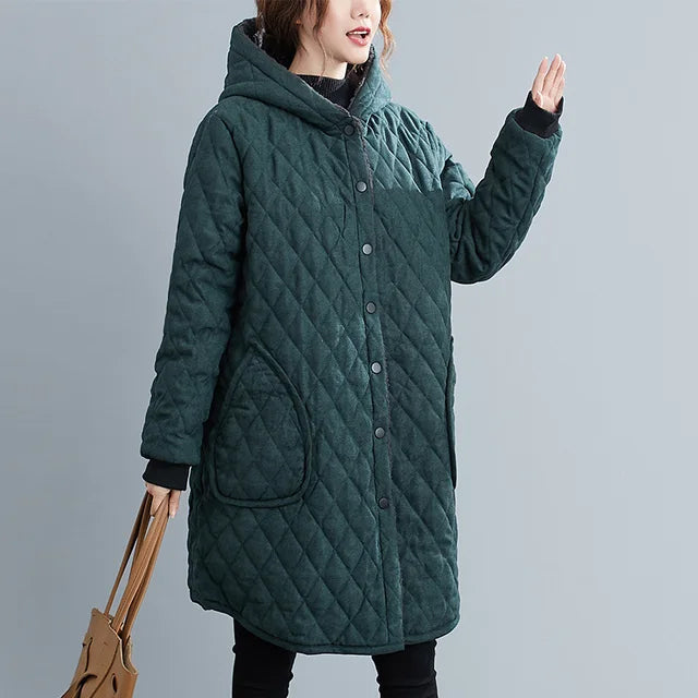 EB | Damen Kapuzenjacke - Gepolsterte knielange Jacke