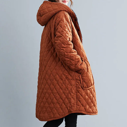 EB | Damen Kapuzenjacke - Gepolsterte knielange Jacke
