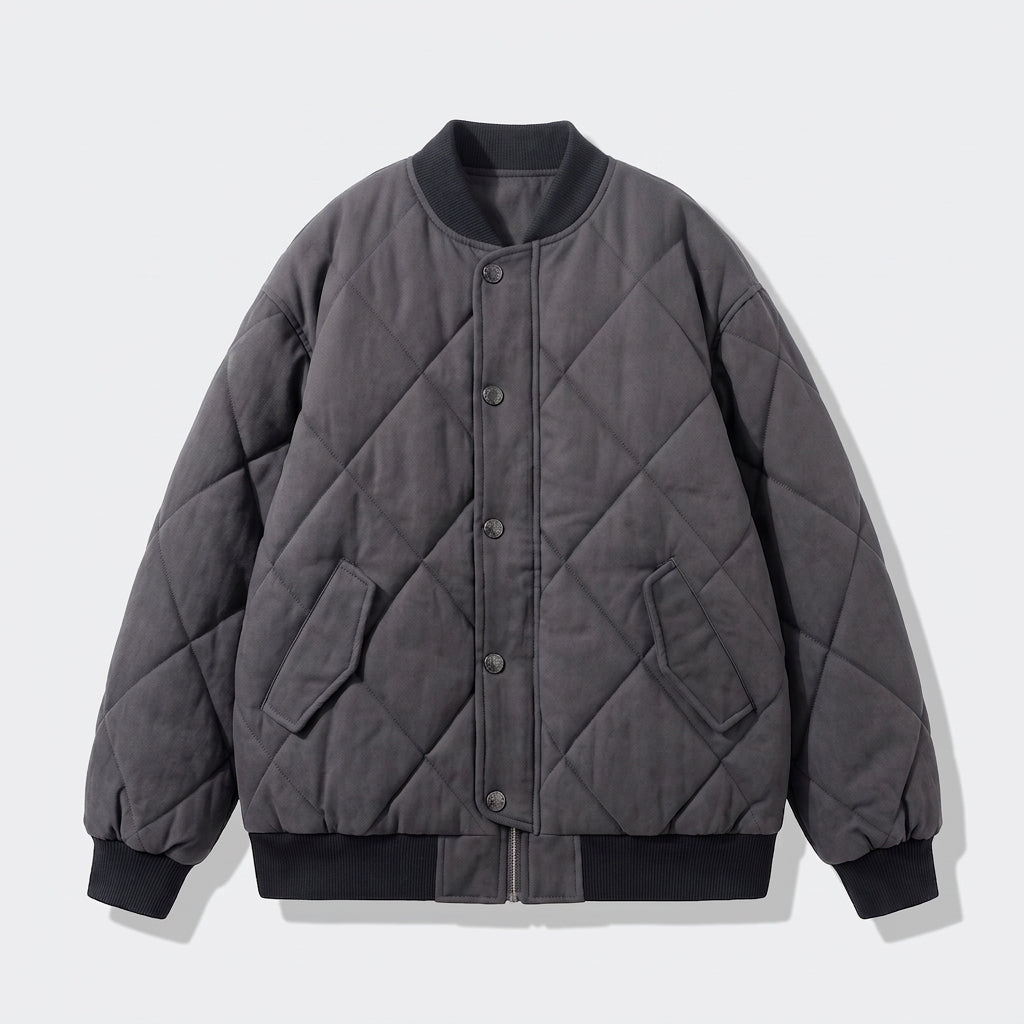 Damen nan dick wattierte Kurzjacke im Bomberstil mit Diamantsteppung und verdeckter Knopfleiste EB