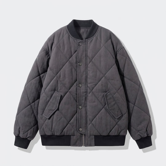 Damen nan dick wattierte Kurzjacke im Bomberstil mit Diamantsteppung und verdeckter Knopfleiste EB