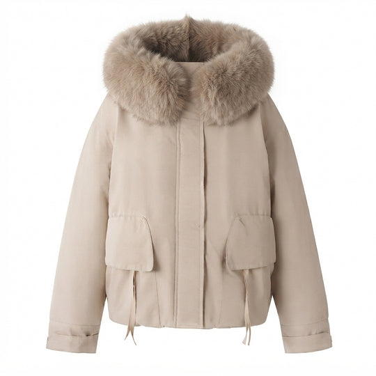 Damen nan kurze Isolationsjacke im Boxy-Schnitt mit voluminöser Webpelzblende und funktionalen Klappentaschen EB