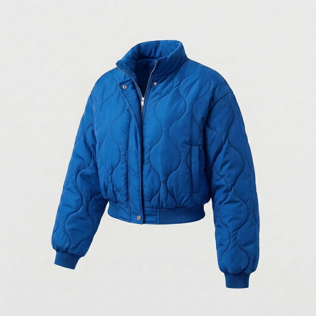 Damen nan cropped Steppblouson mit organischer Kreissteppung und voluminösen Ärmeln EB