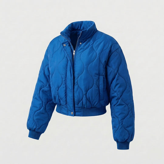 Damen nan cropped Steppblouson mit organischer Kreissteppung und voluminösen Ärmeln EB