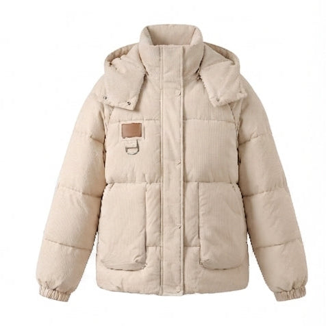 Damen nan kurz geschnittener Oversize-Winterparka mit gepolsterten Cargo-Taschen und hochschließendem Stehkragen EB