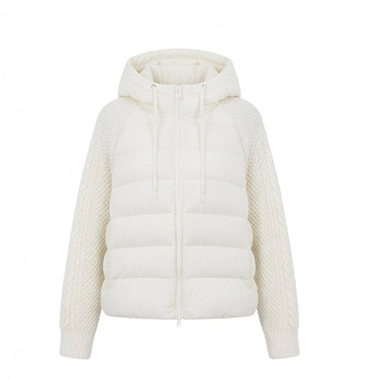 Damen nan kurz geschnittene gesteppte Hybridjacke mit Strickärmeln und Kapuze EB