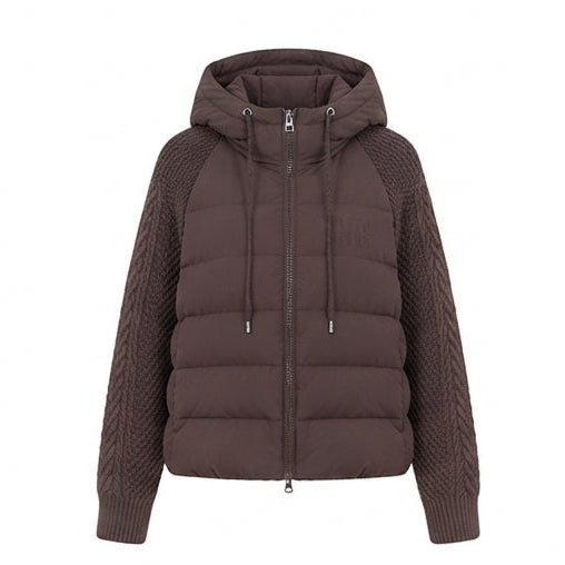 Damen nan kurz geschnittene gesteppte Hybridjacke mit Strickärmeln und Kapuze EB