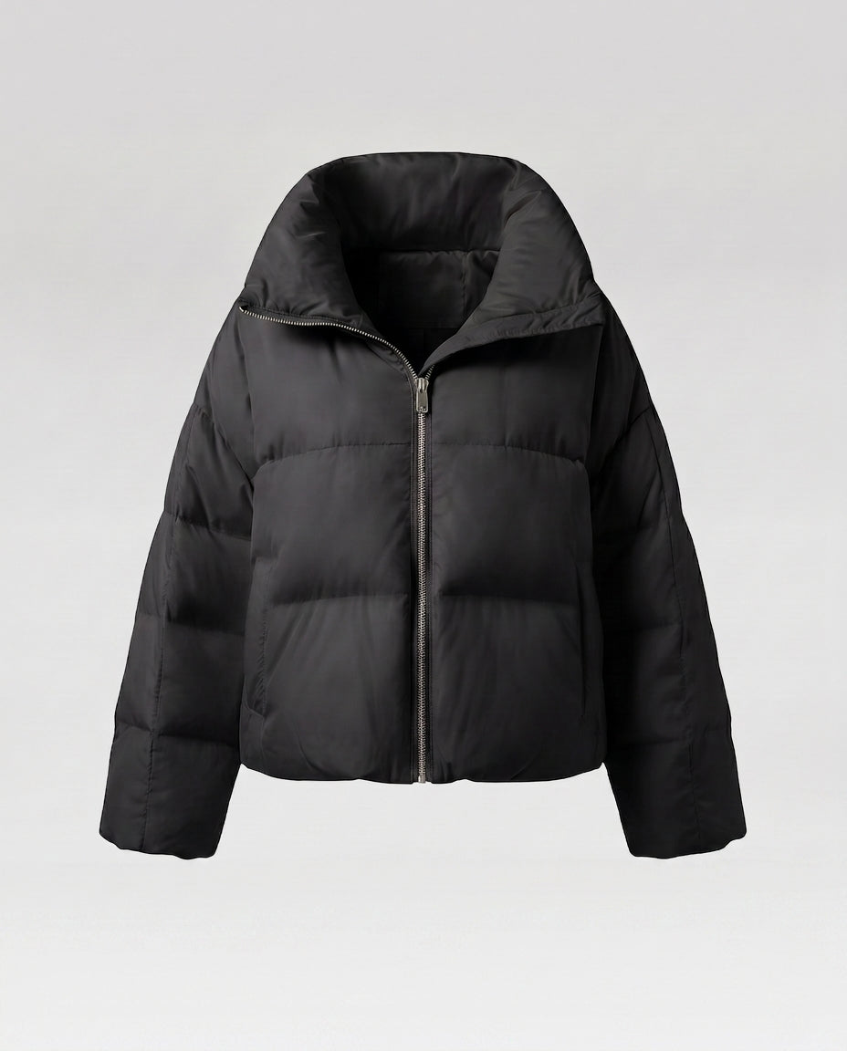 Damen nan cropped Steppjacke mit übergroßer Kapuze, leichter Thermofüllung und abgerundetem Saum EB