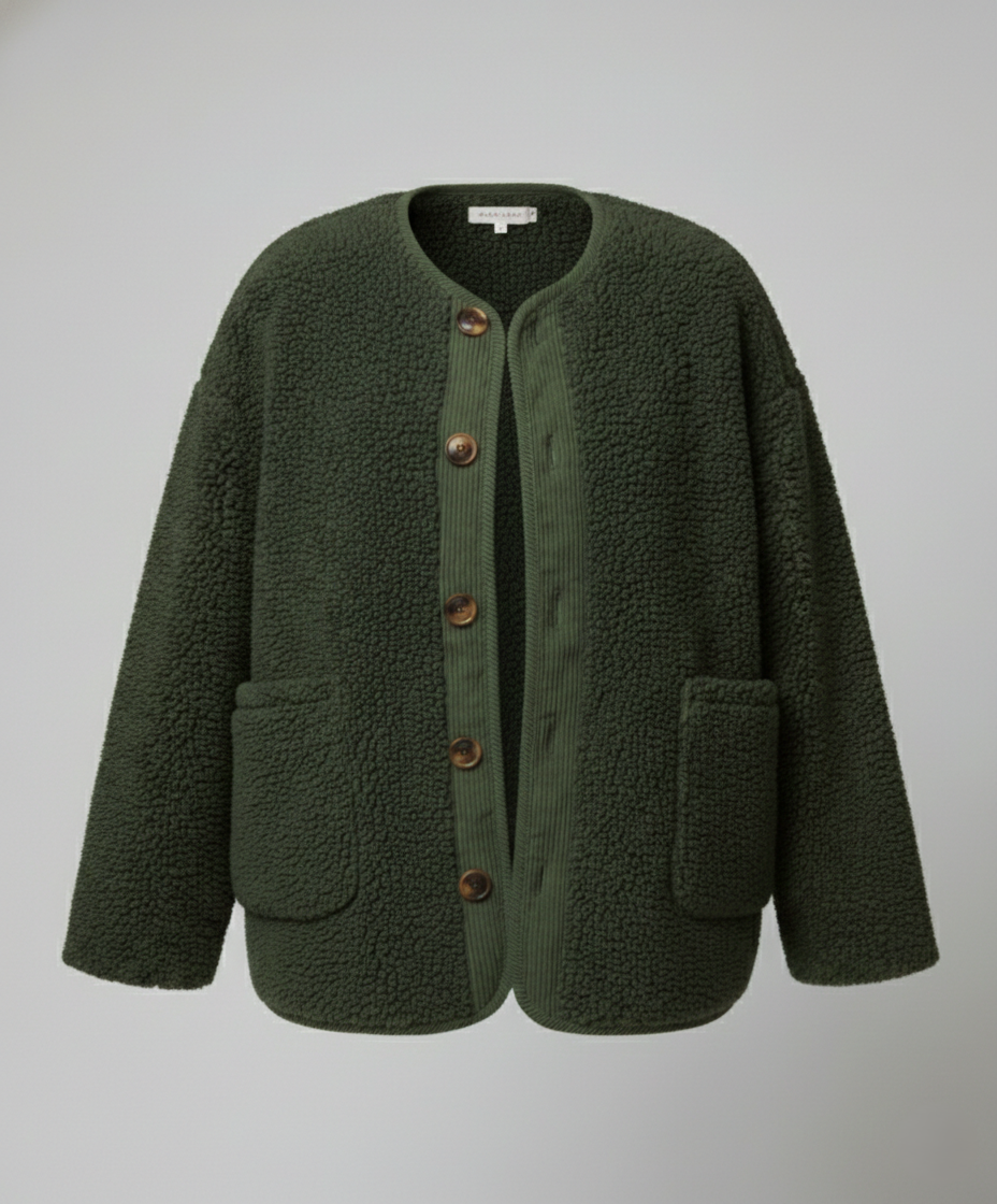 EB | Damen Warme Winterjacken - Lässige Langarm Button-up Fleecejacke aus Sherpa