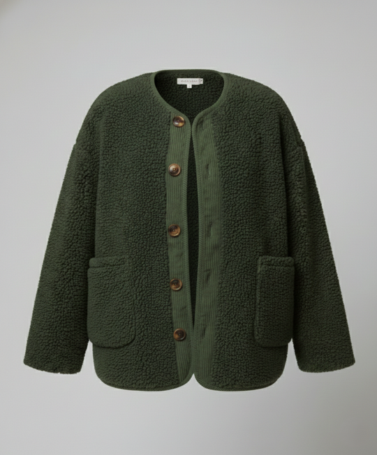 EB | Damen Warme Winterjacken - Lässige Langarm Button-up Fleecejacke aus Sherpa