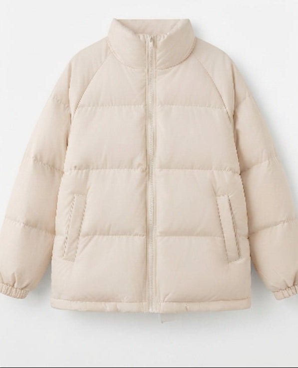 Damen nan kurzer glänzender Boxy-Puffer mit hohem Stehkragen und voluminösen Ärmeln EB