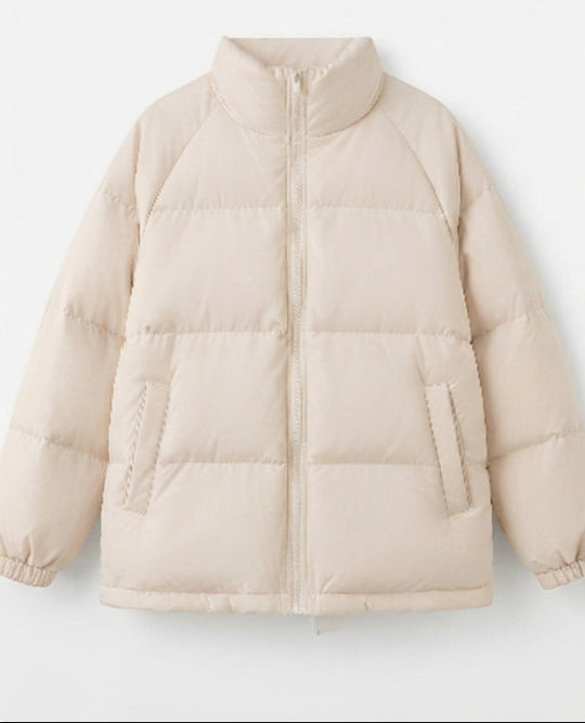 Damen nan kurzer glänzender Boxy-Puffer mit hohem Stehkragen und voluminösen Ärmeln EB