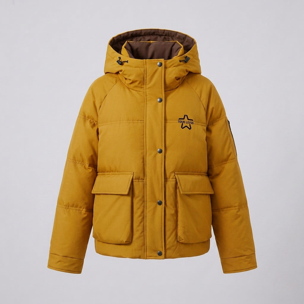 Damen nan Boxy-Pufferjacke mit verdeckter Zweiweges-Front, kontrastierter Innenblende und funktionalen Klappentaschen EB