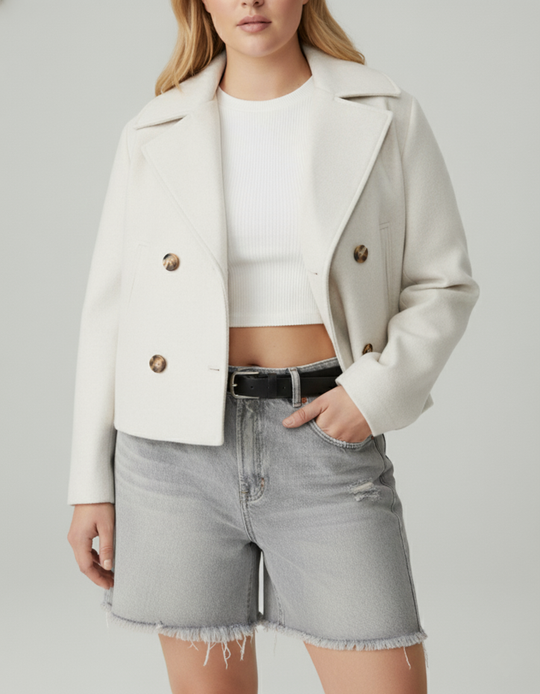 EB | Kurzer Woll-Look Peacoat für Damen – Große Größen