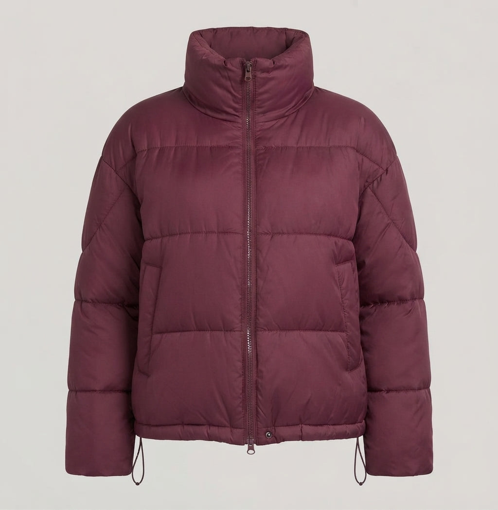 Damen nan kurzer Boxy-Puffer mit ergonomischer Kapuzenkrause, verstellbarem Saum und verdeckter Frontblende EB