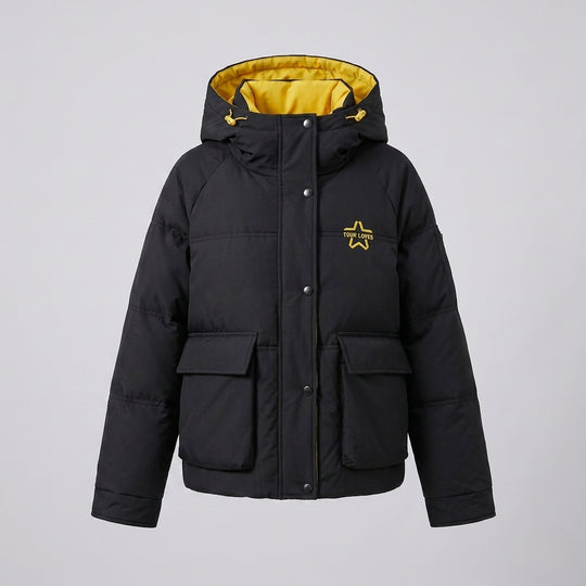 Damen nan Boxy-Pufferjacke mit verdeckter Zweiweges-Front, kontrastierter Innenblende und funktionalen Klappentaschen EB
