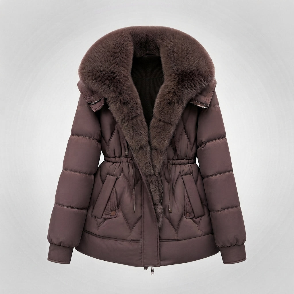 Damen nan gesteppter Parka mit voluminösem, abnehmbarem Kragen und Taillenzug EB