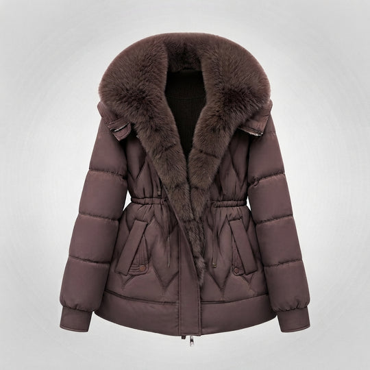 Damen nan gesteppter Parka mit voluminösem, abnehmbarem Kragen und Taillenzug EB