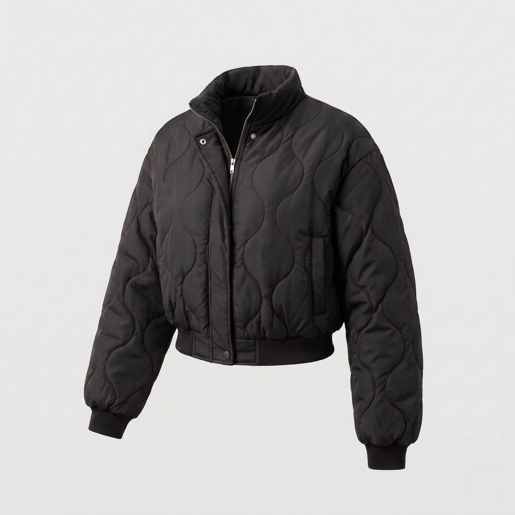 Damen nan cropped Steppblouson mit organischer Kreissteppung und voluminösen Ärmeln EB