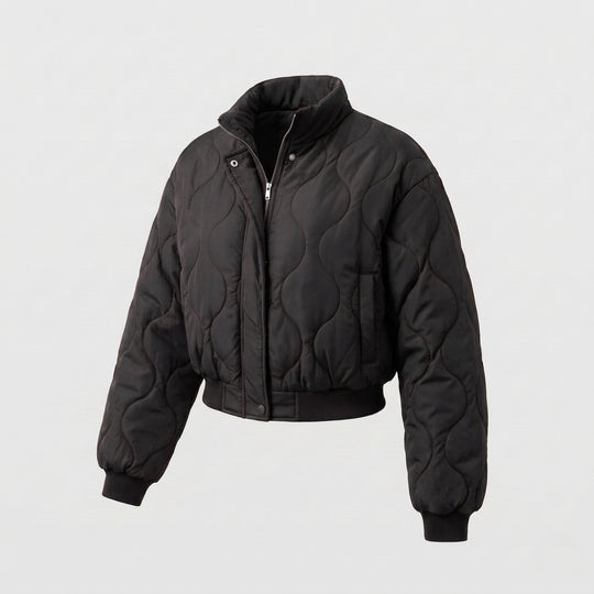 Damen nan cropped Steppblouson mit organischer Kreissteppung und voluminösen Ärmeln EB