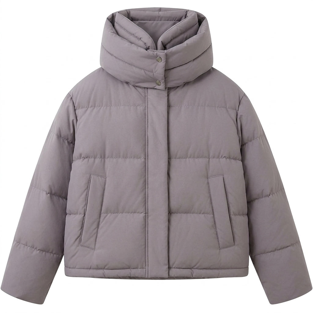 Damen nan boxiger Kurz-Steppblouson mit extra hoher Kapuzenblende und weichen Bündchen EB