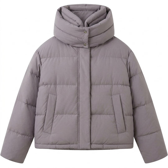 Damen nan boxiger Kurz-Steppblouson mit extra hoher Kapuzenblende und weichen Bündchen EB