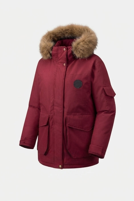 Damen nan wattierter Oversize-Parka mit abnehmbarer Kunstfellkapuze, großen Cargo-Pattentaschen und wärmender Thermofüllung EB