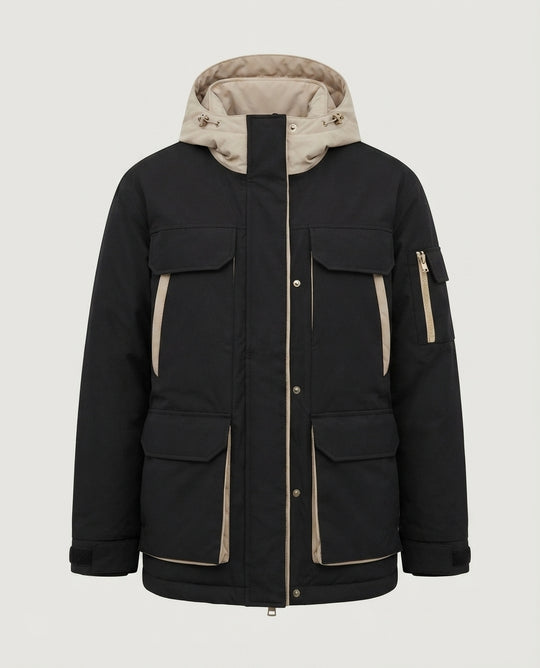 Damen nan zweilagiger Oversize-Parka mit abnehmbarer Steppinnenweste, hohem Kragen und großen Pattentaschen EB