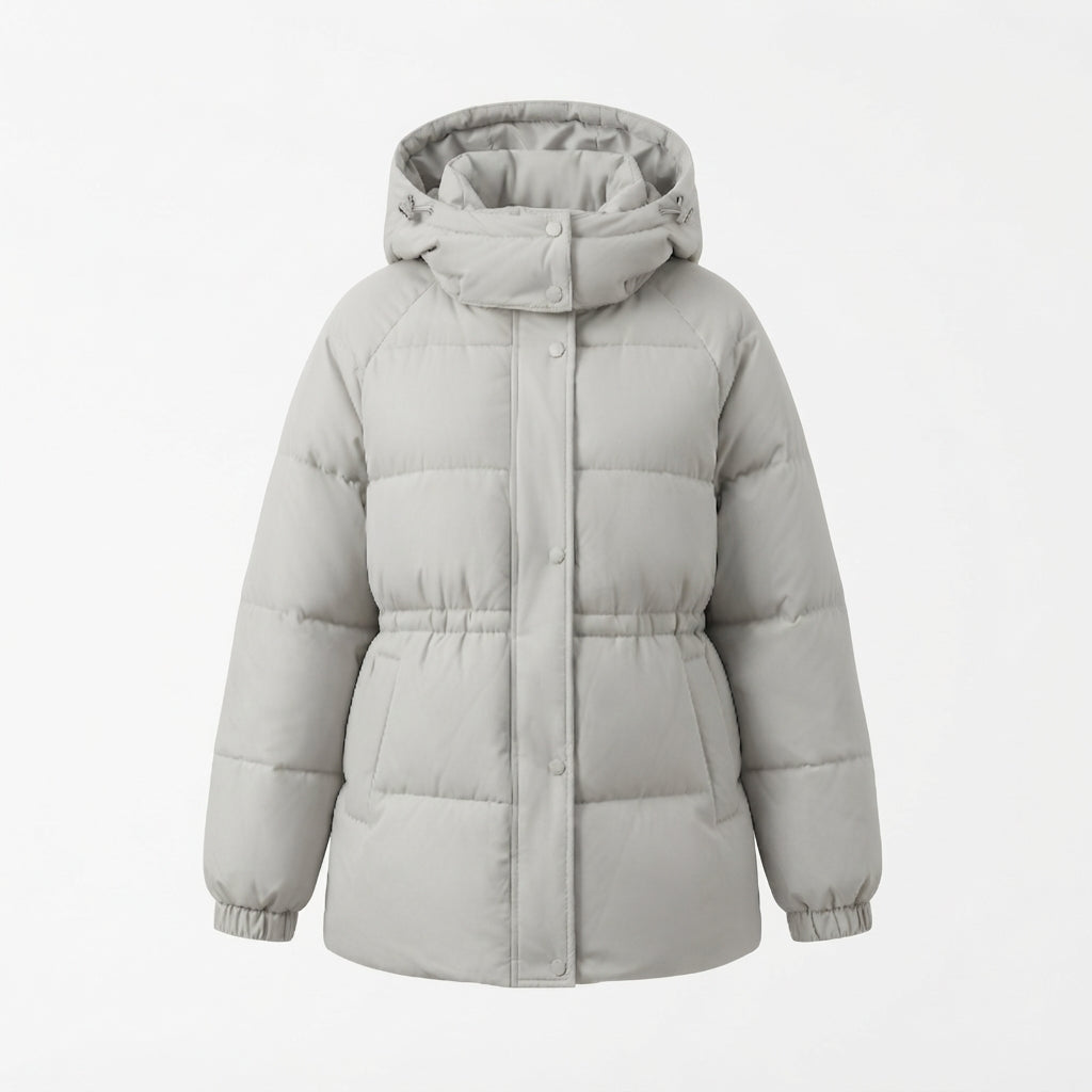 Damen nan kompakter Outdoor-Steppmantel mit hochgezogenem Kragen, Kinnschutz und elastischen Bündchen EB