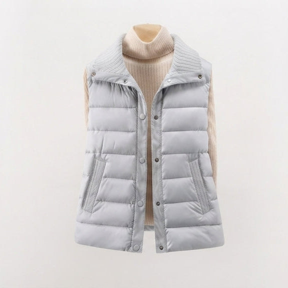 Damen nan wattierte Steppweste mit hohem Rippschalkragen und verdeckter Druckknopfleiste EB