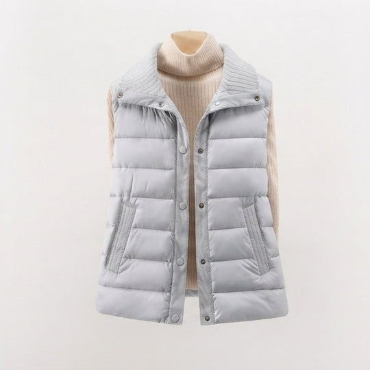 Damen nan wattierte Steppweste mit hohem Rippschalkragen und verdeckter Druckknopfleiste EB
