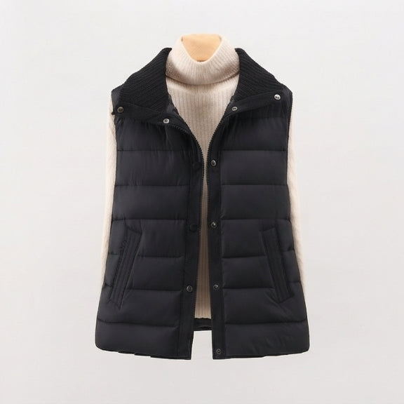Damen nan wattierte Steppweste mit hohem Rippschalkragen und verdeckter Druckknopfleiste EB