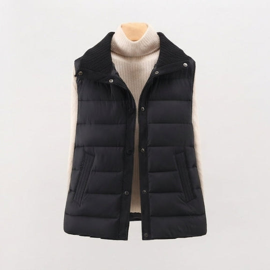 Damen nan wattierte Steppweste mit hohem Rippschalkragen und verdeckter Druckknopfleiste EB