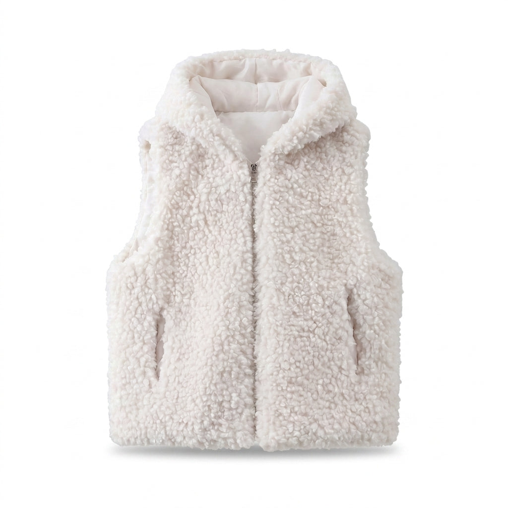 Damen nan ärmellose Teddyweste mit Kapuze, wattierter Innenlage und praktischen Eingrifftaschen EB