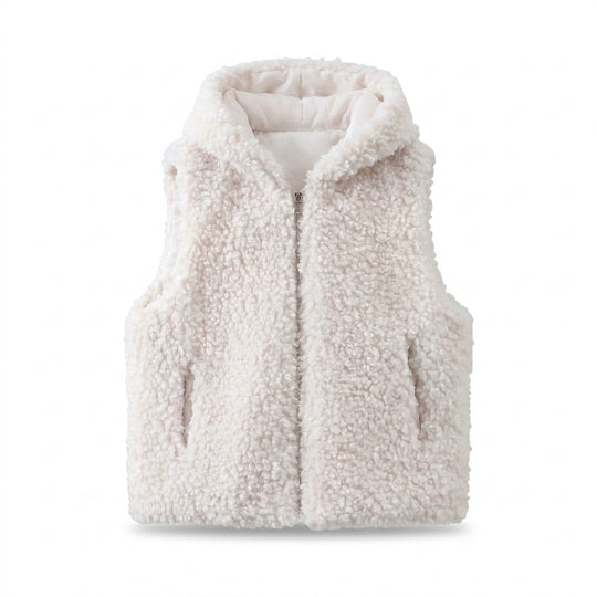 Damen nan ärmellose Teddyweste mit Kapuze, wattierter Innenlage und praktischen Eingrifftaschen EB
